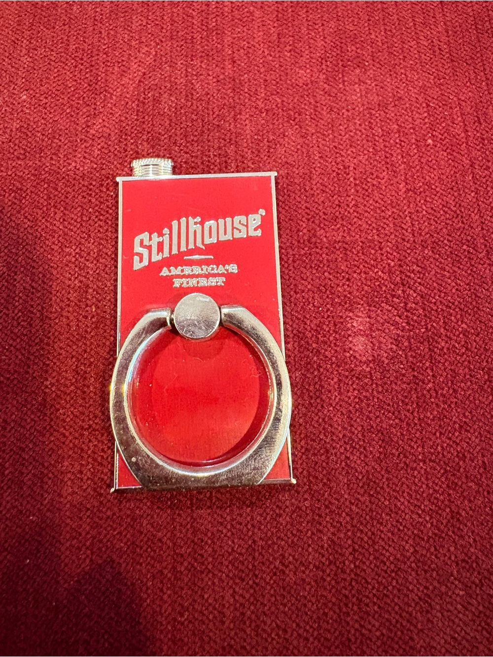 Never Used Stillhouse Whiskey Flask Style Metal Phone Grip Stand-Red/ Silver